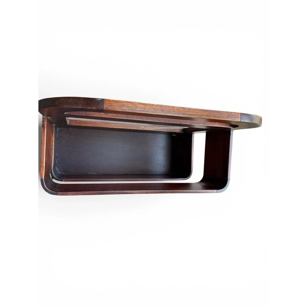 Selamat Designs Walnut Wood Storage Shelf Organizer Wall Hanging Woven